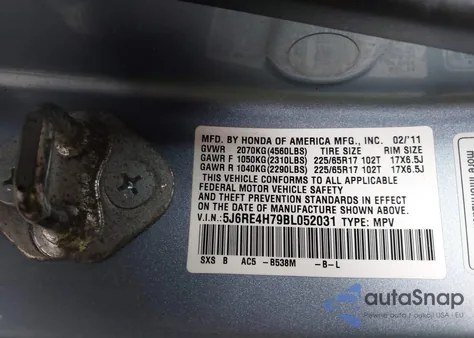 2011 Honda Cr-V Ex-L from USA, damaged, VIN 5J6RE4H79BL052031